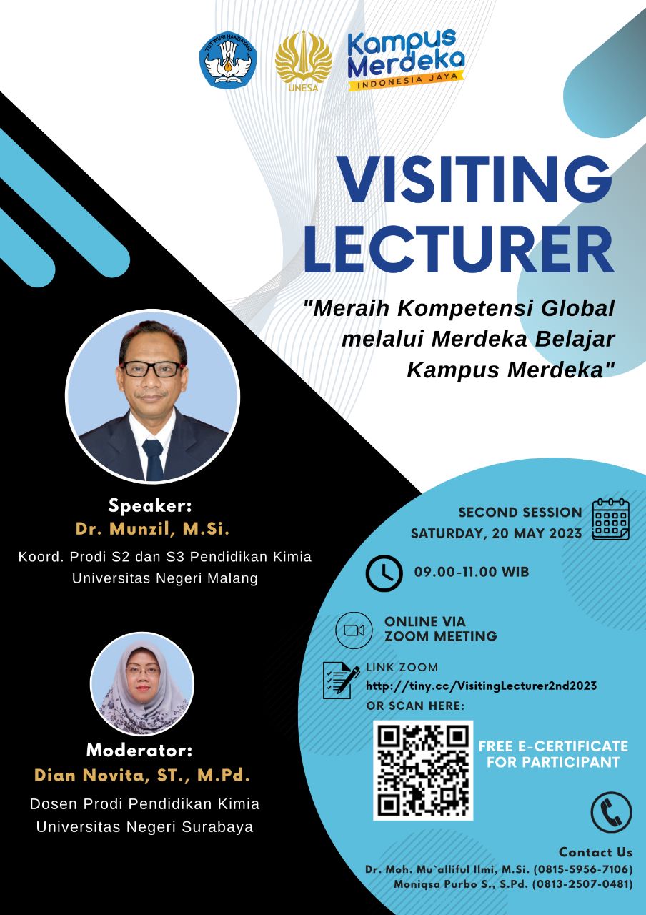 Dr. Munzil, M.Si. menjadi Pembicara dalam Visiting Lecturer di Prodi Pendidikan Kimia Universitas Negeri Surabaya